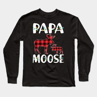 Red Plaid Papa Moose Matching Family Pajama Christmas Gift Long Sleeve T-Shirt